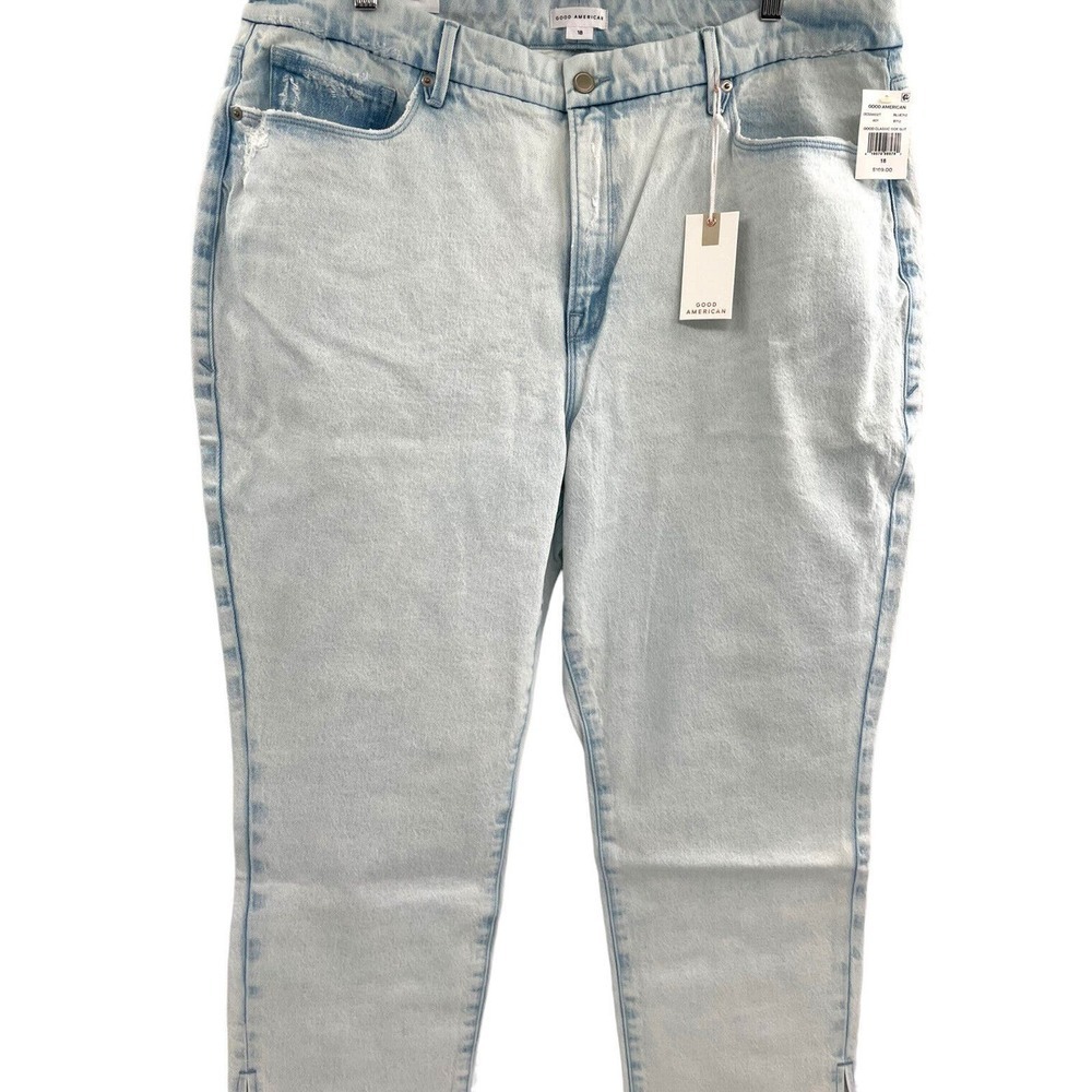 Good American Good Classic Side Slit Hi Rise Light Wash Jeans Size 18 $169 - Picture 3 of 11